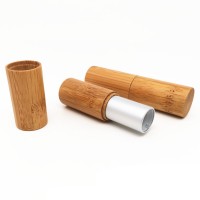 Wholesale eco friendly bamboo outer aluminum inner lipstick round container lip balm empty tube for cosmetic use